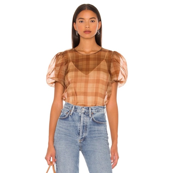 Cami NYC Tops - Cami NYC / Revolve Bethany Silk Bodysuit in Beige Plaid NWT